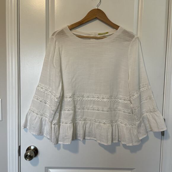 Gianni Bini Women's Blouse Large White Coastal Cowgirl Beach Boho Peasant Top L - Picture 2 of 10